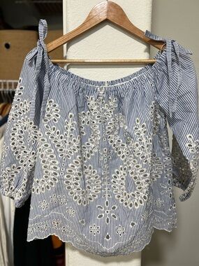 EXPRESS Off Shoulder Stripes Embroidery Top